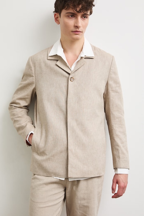 Marynarka męska z lnem beżowa RS26-MKM920