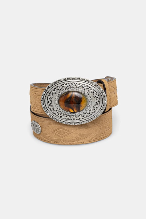 Pasek damski z imitacji skóry beżowy RS26-PAD704