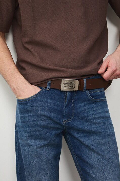 Pasek męski ze skóry ekologicznej kolor brązowy RS26-PAM302