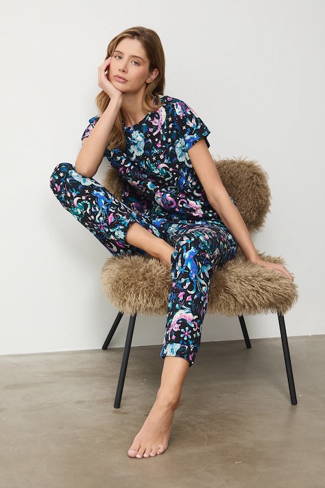 Piżama bawełniana damska wzorzysta kolor czarny RS26-PJD300