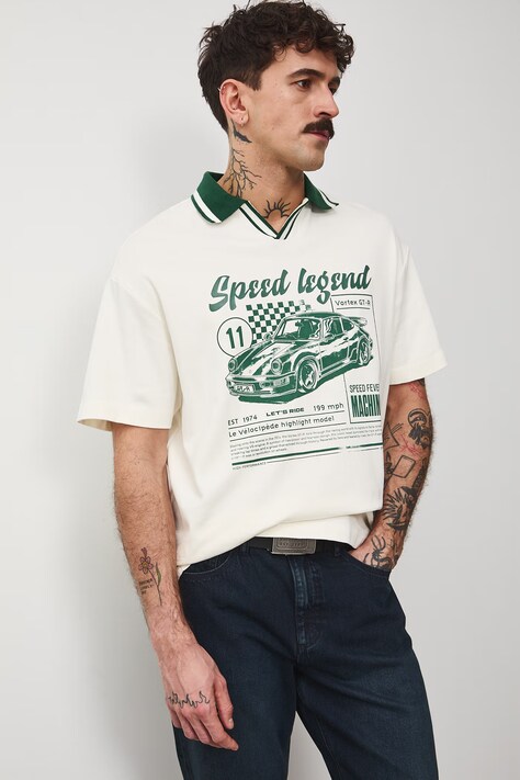 Medicine polo męskie kolor beżowy z nadrukiem