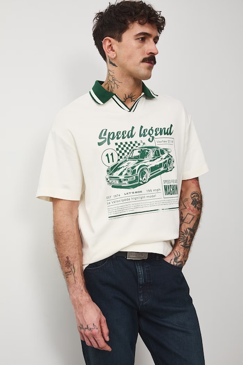 Medicine polo męskie kolor beżowy z nadrukiem