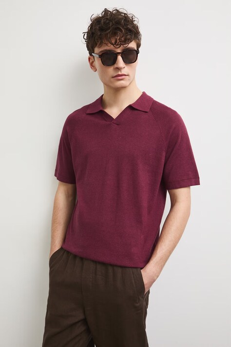 Medicine polo męskie z lnem bordowe