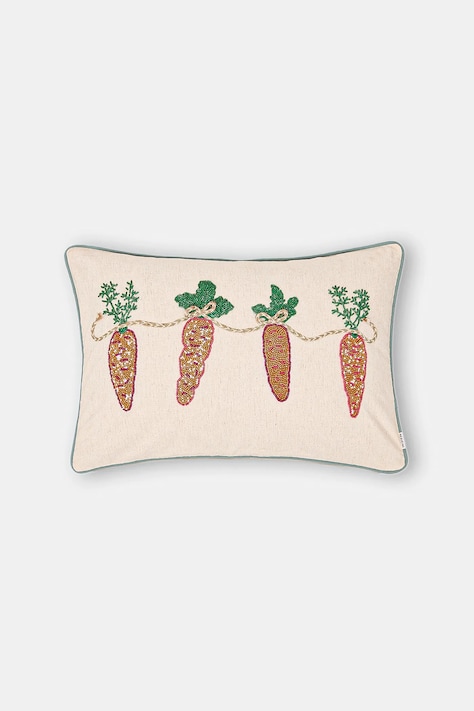 Dekorativní povlak na polštář s příměsí lnu a aplikací béžová barva RS26-PSU428