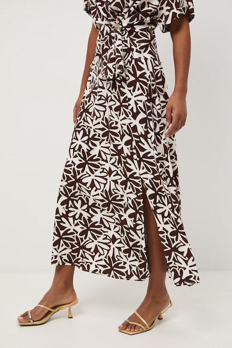 Medicine spódnica z rozcięciem z wiskozy beżowa w kwiaty