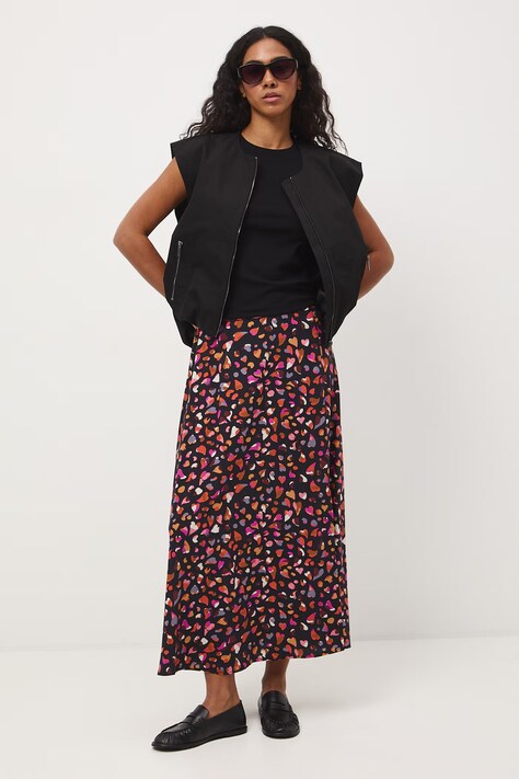 Medicine spódnica z rozcięciem z wiskozy czarna w kwiaty