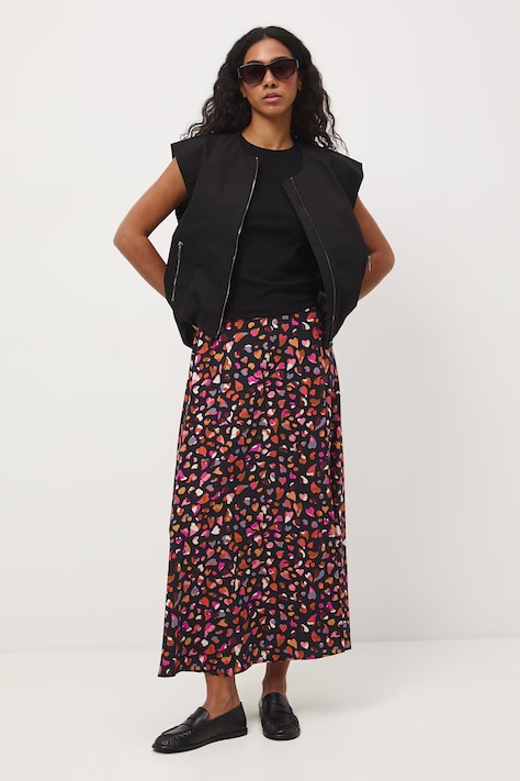 Medicine spódnica z rozcięciem z wiskozy czarna w kwiaty