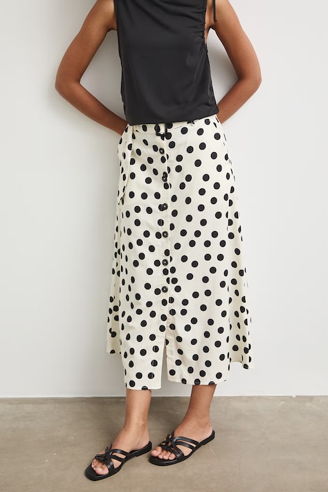 Medicine spódnica trapezowa z dodatkiem lnu beżowa