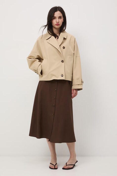 Medicine spódnica trapezowa z dodatkiem lnu brązowa