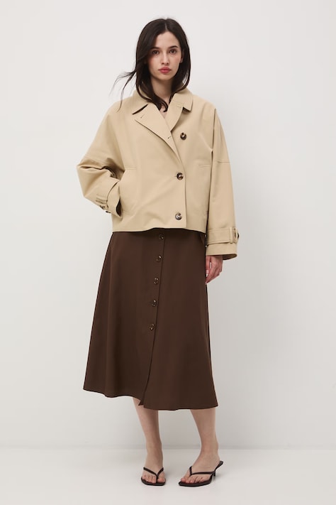 Medicine spódnica trapezowa z dodatkiem lnu brązowa
