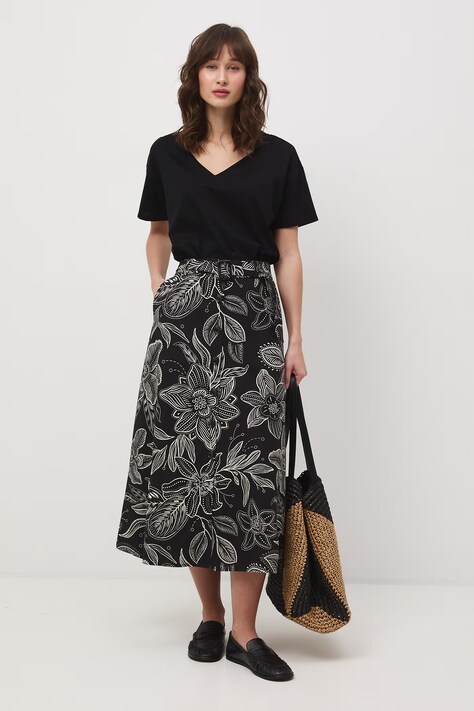 Medicine spódnica trapezowa z dodatkiem lnu czarna