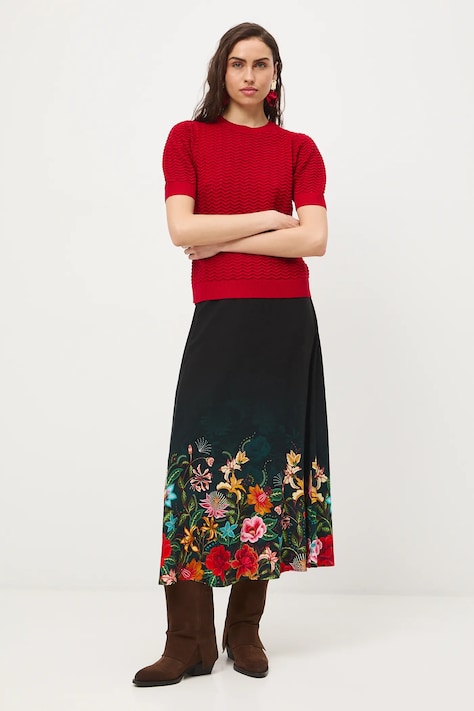 Spódnica damska maxi z wiskozy w kwiaty kolor czarny RS26-SDD427