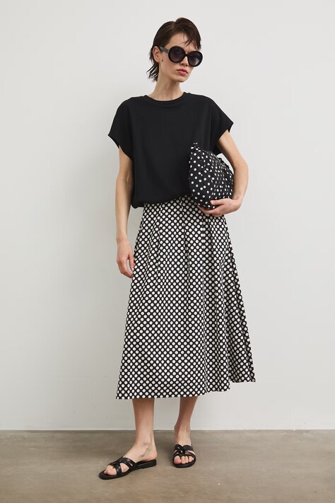 Medicine spódnica bawełniana czarna w kropki