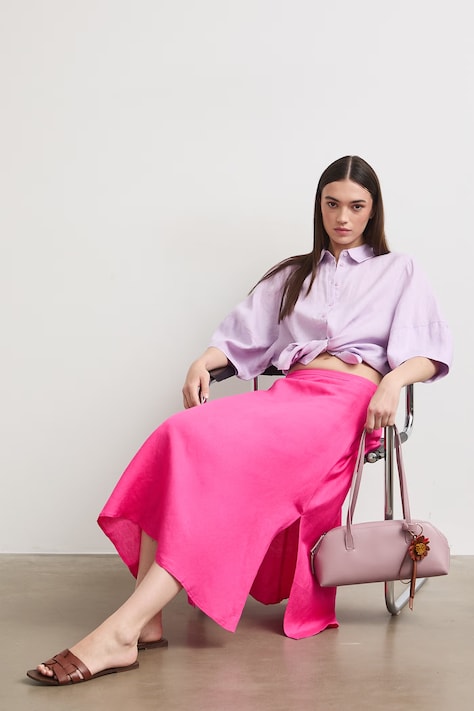 Sukně se lnem hladká růžová RS26-SDD901