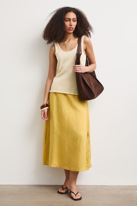 Medicine spódnica z lnem zielona gładka