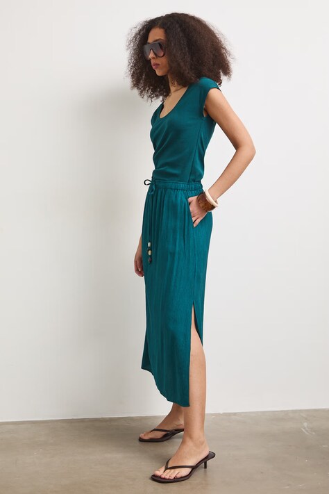 Medicine spódnica trapezowa z wiskozą turkusowa gładka