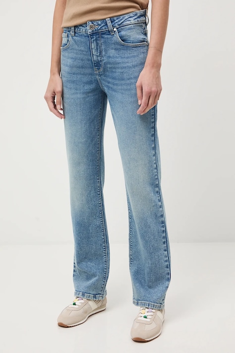 Jeansy damskie straight z efektem sprania kolor niebieski RS26-SJD100