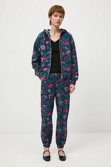 Bavlněné tepláky dámské s elastanem a vzorem tyrkysová barva RS26-SPD030