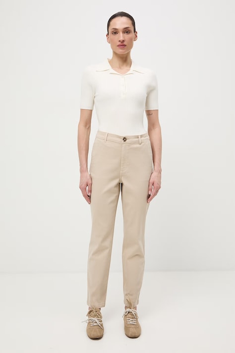 Spodnie chinos damskie bawełniane z elastanem beżowe regular waist RS26-SPD040