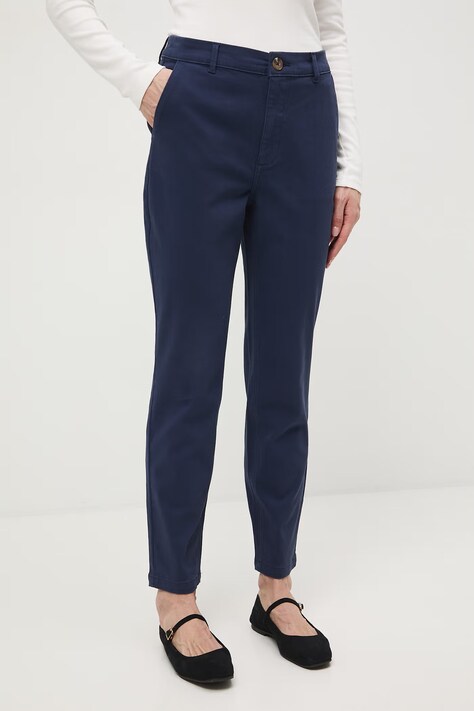 Medicine spodnie chinos damskie bawełniane z elastanem granatowe regular waist