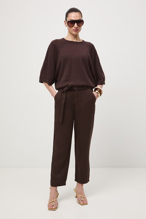Medicine spodnie damskie kolor brązowy szerokie medium waist