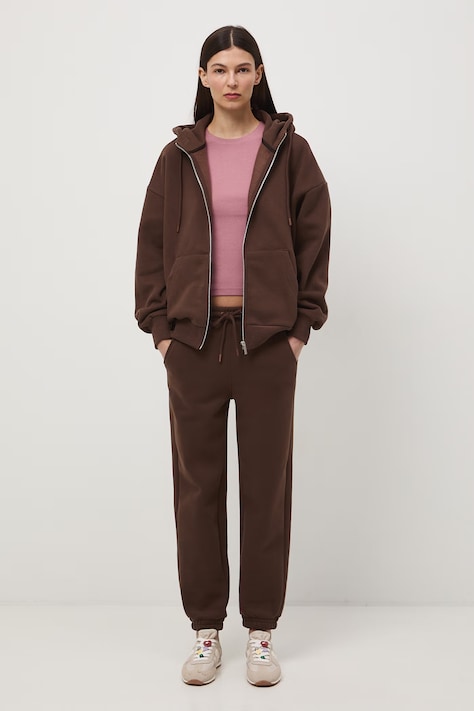 Teplákové nohavice dámske s bavlnou hnedé RS26-SPD052