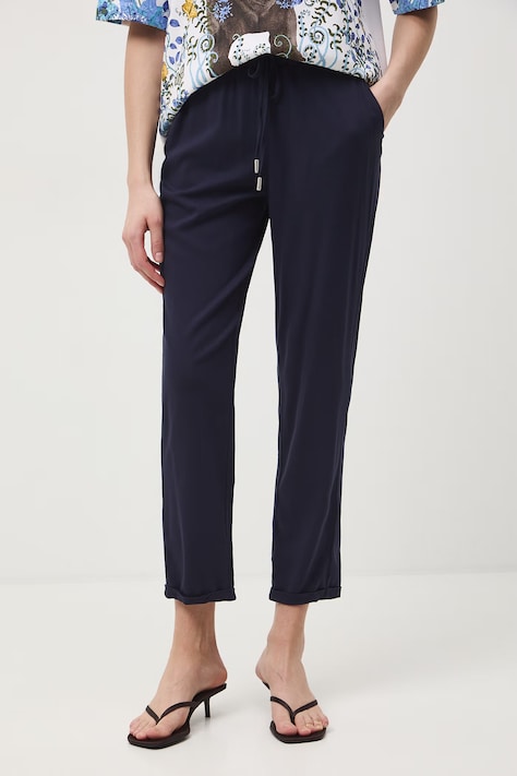 Spodnie chinos damskie z wiskozy z dodatkiem elastanu granatowe regular waist RS26-SPD060