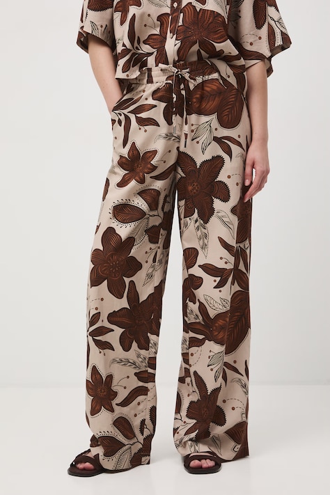 Spodnie wide leg damskie z dodatkiem lnu beżowe RS26-SPD070