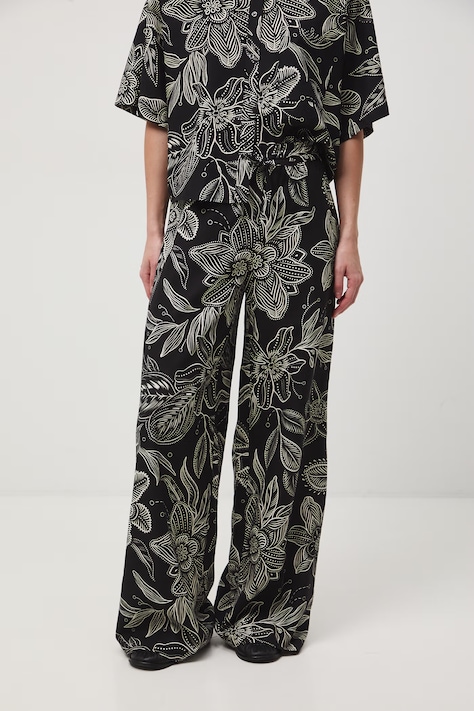 Spodnie wide leg damskie z dodatkiem lnu czarne RS26-SPD070