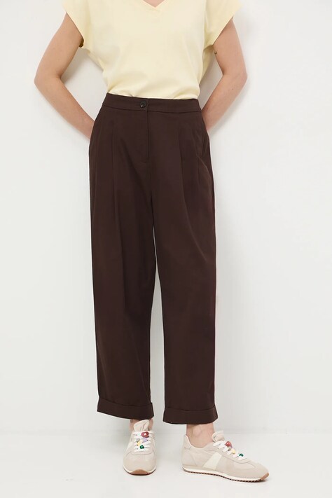 Medicine spodnie damskie kolor brązowy szerokie medium waist