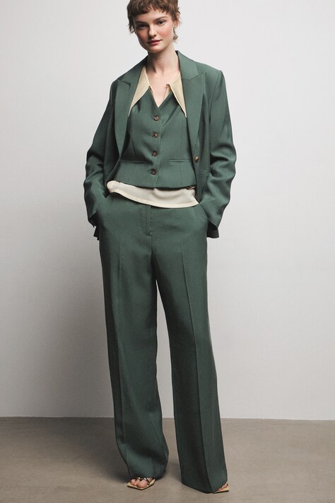 Medicine pantaloni wide leg de damă cu vâscoză verde high waist