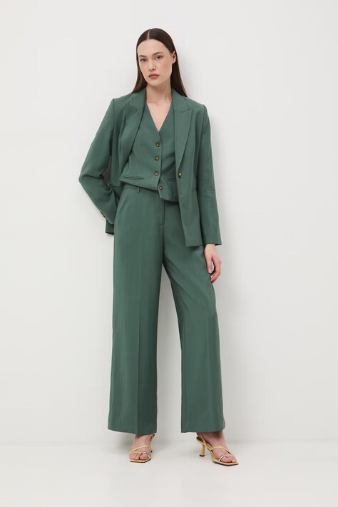 Spodnie wide leg damskie z wiskozą zielone high waist RS26-SPD600