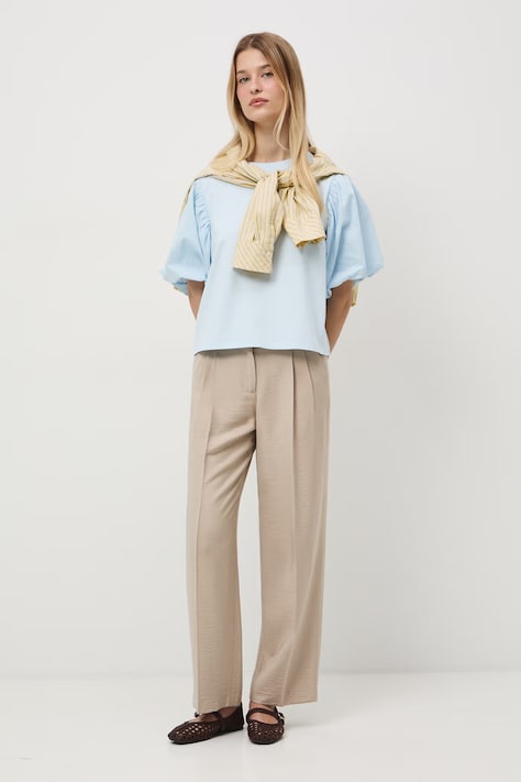 Medicine nohavice wide leg dámske s viskózou béžové high waist