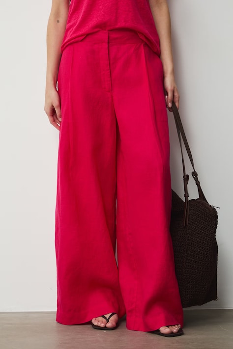 Spodnie wide leg damskie lniane różowe high waist RS26-SPD700