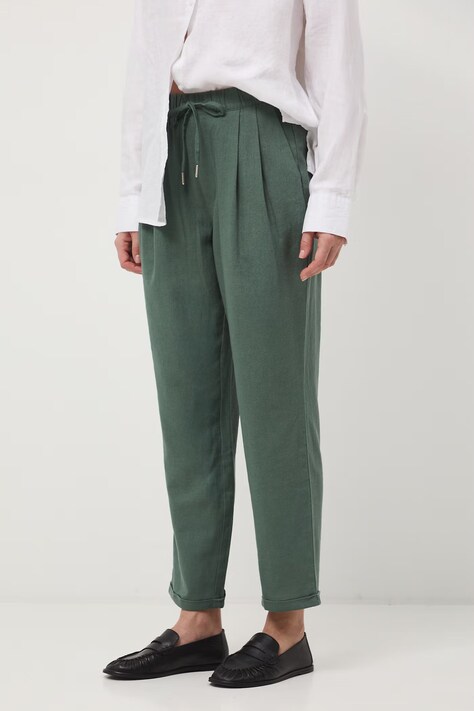 Medicine spodnie chinos damskie z lnem zielone regular waist