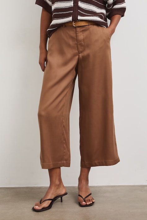 Spodnie culottes damskie z lyocellu żółte high waist RS26-SPD805