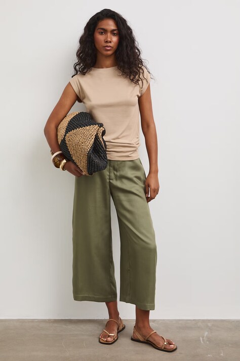 Medicine spodnie culottes damskie z lyocellu zielone high waist