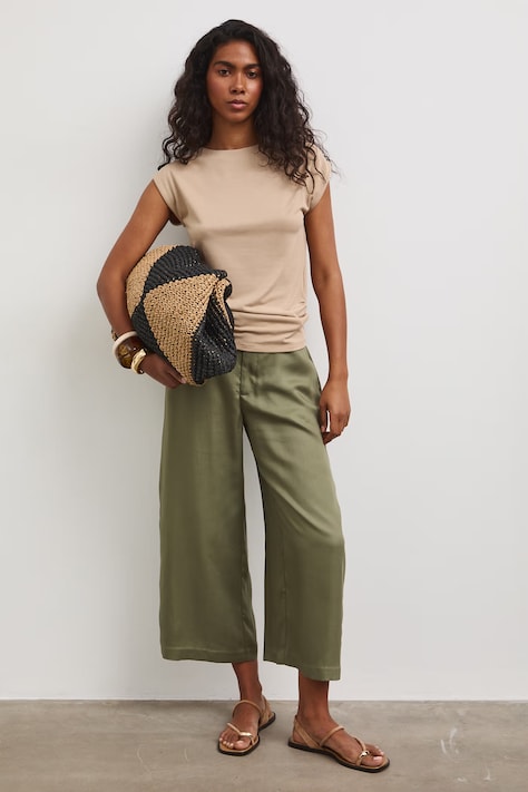 Medicine spodnie culottes damskie z lyocellu zielone high waist