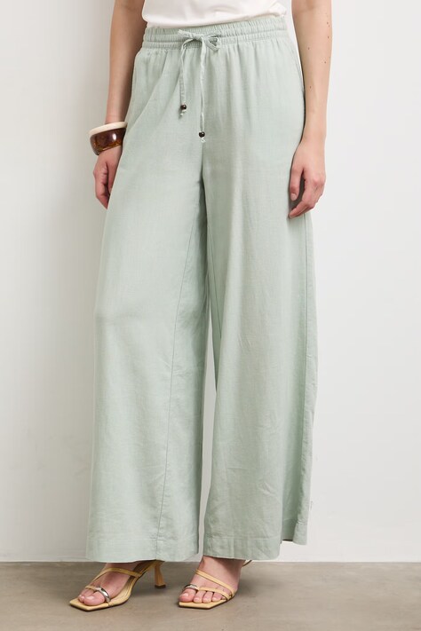 Medicine spodnie wide leg damskie z lnem zielone