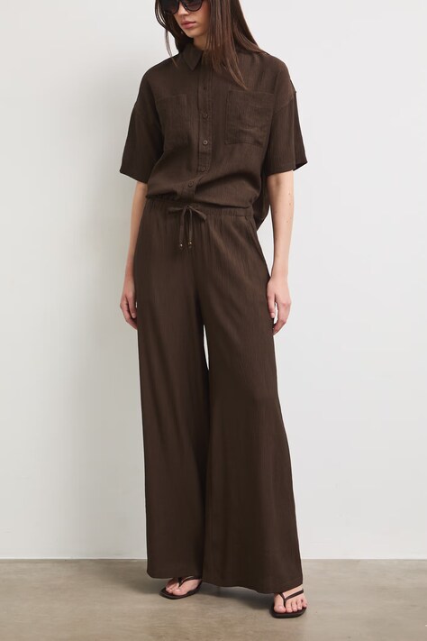 Medicine spodnie wide leg damskie z wiskozą brązowe regular waist