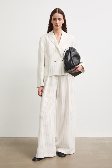 Medicine spodnie wide leg damskie z dodatkiem lnu beżowe high waist