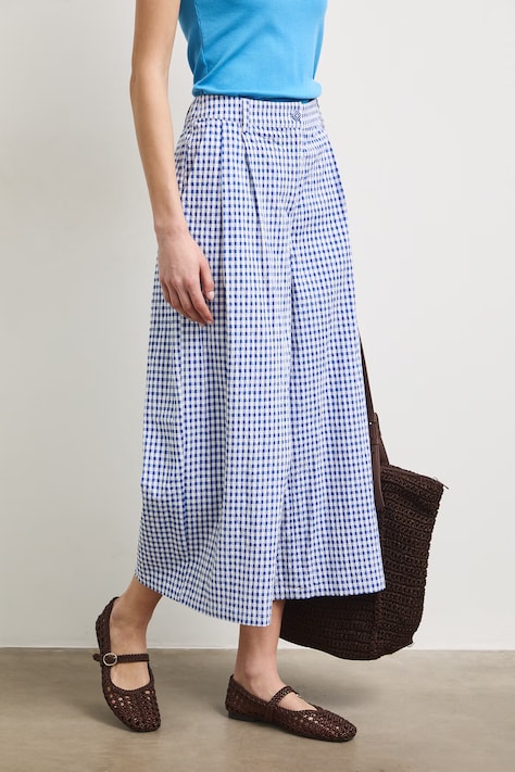 Kalhoty culottes dámské s viskózou kostkované modré RS26-SPDA00
