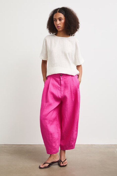 Spodnie slouchy damskie lniane różowe RS26-SPDB00