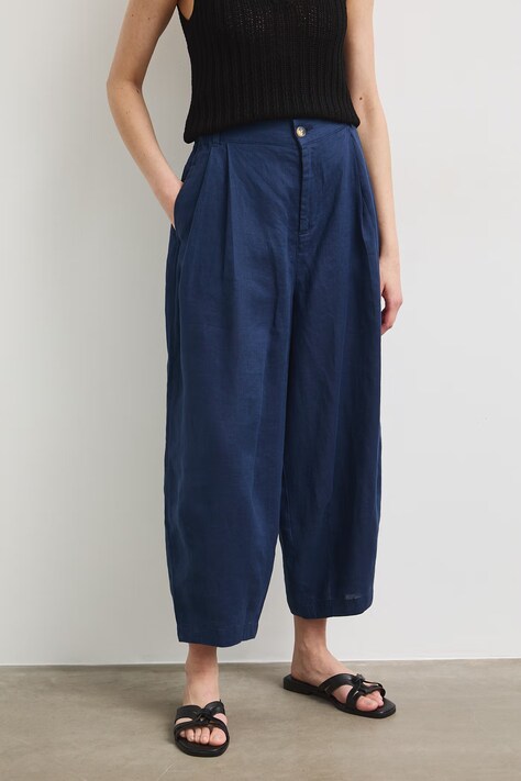 Spodnie slouchy damskie lniane granatowe RS26-SPDB00