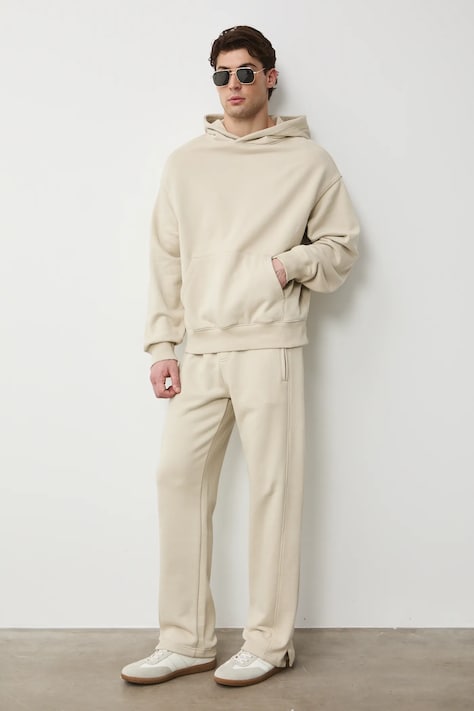 Medicine spodnie dresowe męskie bawełniane beżowe regular waist