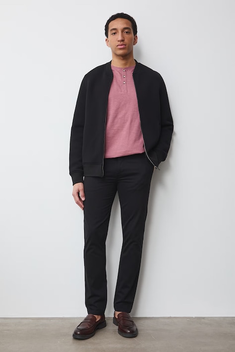 Chino kalhoty pánské bavlněné s elastanem černé regular waist RS26-SPM060