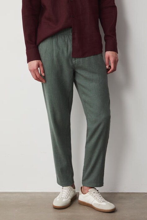 Medicine spodnie chinos męskie z lnem zielone regular waist