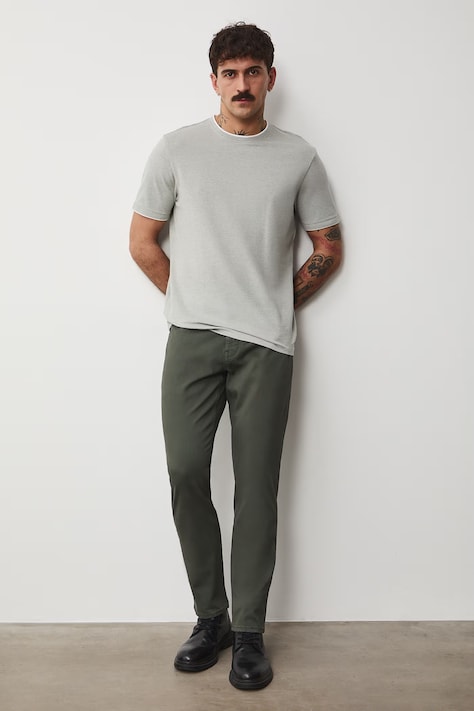 Medicine spodnie slim fit męskie bawełniane z elastanem zielone regular waist