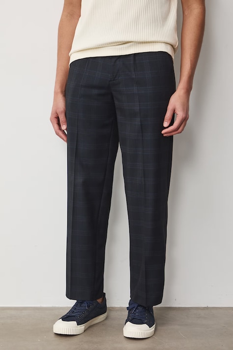 Spodnie chinos męskie z wiskozą granatowe regular waist RS26-SPM623