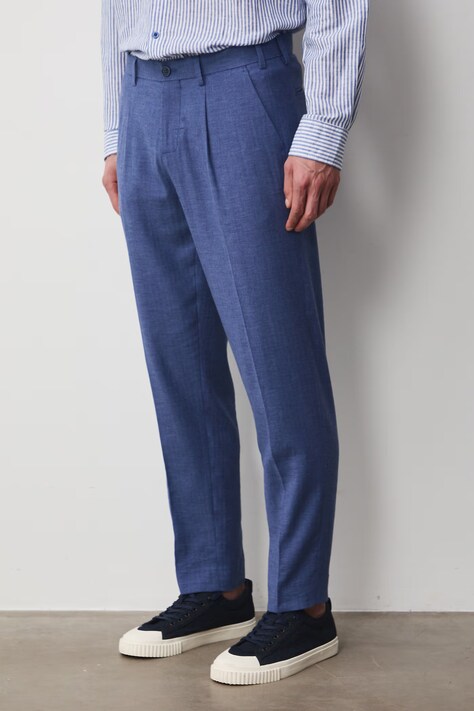 Medicine spodnie chinos męskie z lnem niebieskie regular waist